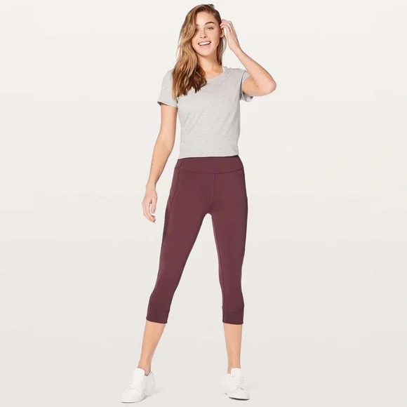 Lululemon In Movement Burgundy Crop Everlux Redwood Leggings 10 - Picture 3 of 9